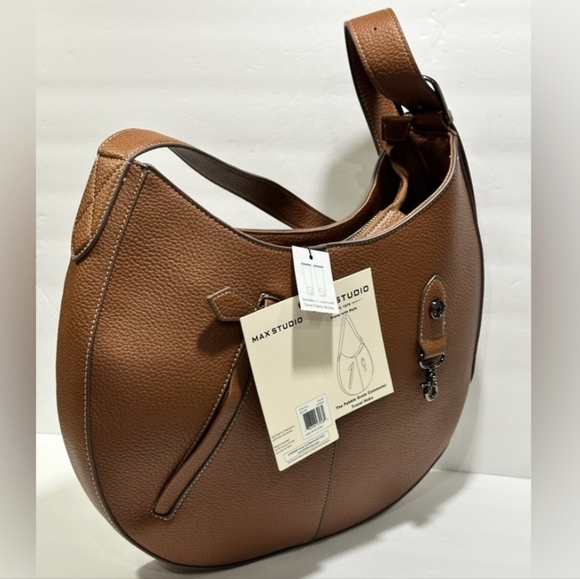 Max Studio XL Pebble Grain Commuter Travel Hobo Bag in Cognac Color - Picture 3 of 16